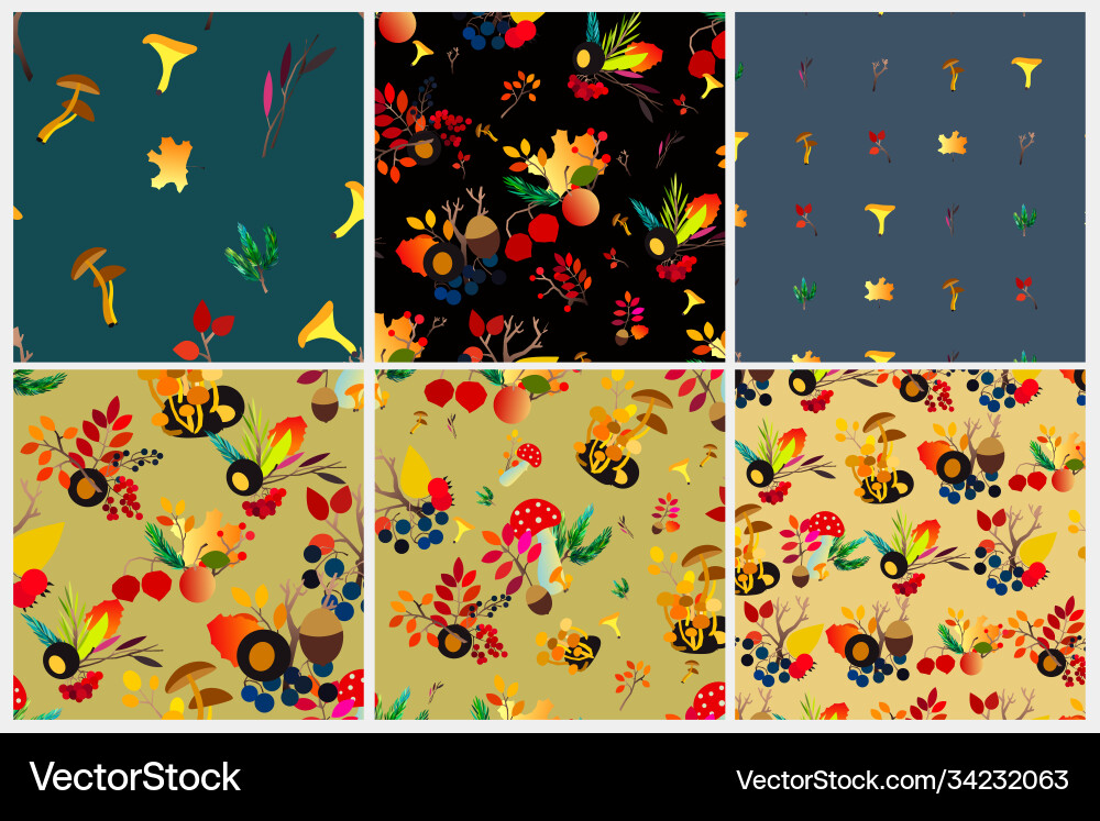 Autumn seamless pattern set with berries vector image