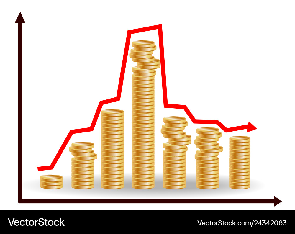 Decreasing piles of coins with going down graph Decreasing piles of coins with going down graph vector image