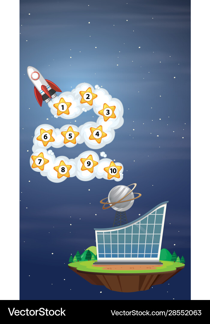 Game template with spaceship and numbers Game template with spaceship and numbers vector image