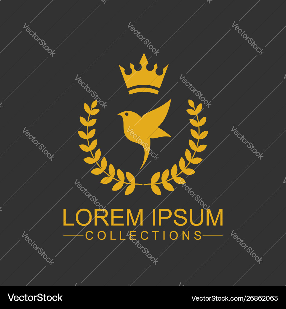 Golden bird logo for restaurant royalty boutique Golden bird logo for restaurant royalty boutique vector image