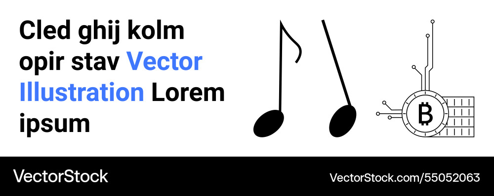 Musical notes and blockchain coin with random text Musical notes and blockchain coin with random text vector image