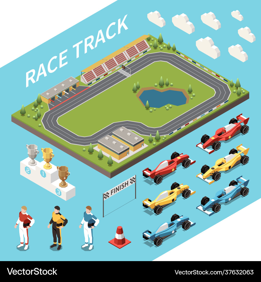 Race track isometric set vector image