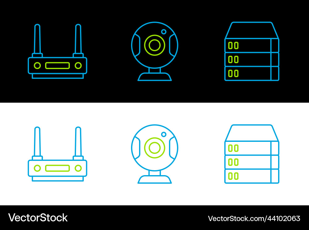 Set line server data web hosting router and wi Set line server data web hosting router and wi vector image