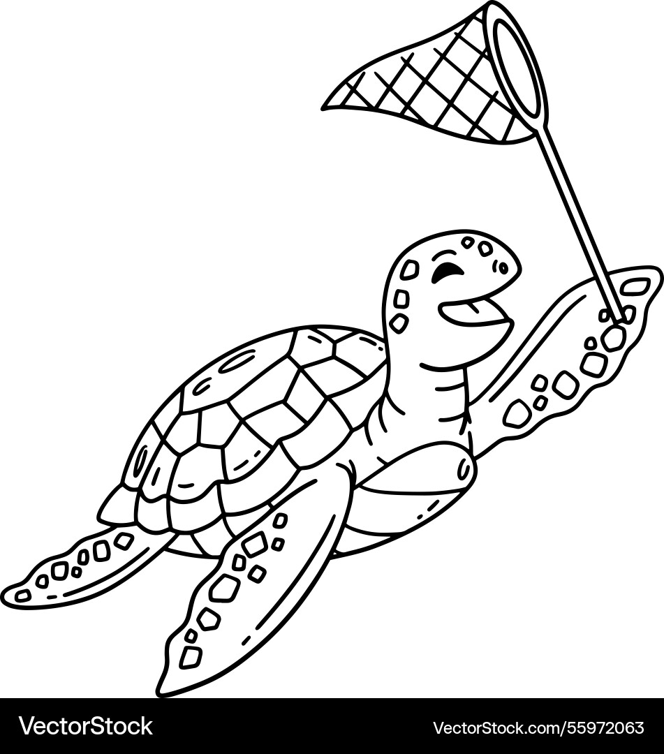 Turtle with an insect net isolated coloring page Vector Image