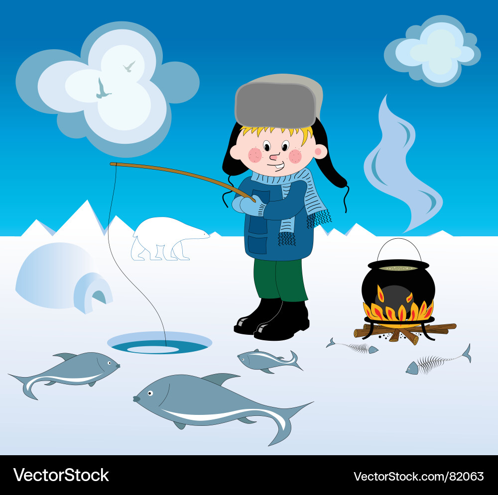 Young Boy Ice Fishing Vector Image