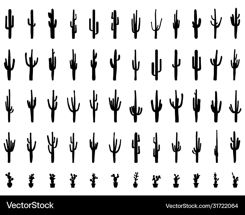 Black Cactus Silhouettes Vector Image