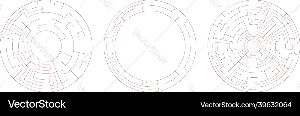 Circle circular maze labyrinth riddle game set Circle circular maze labyrinth riddle game set vector image
