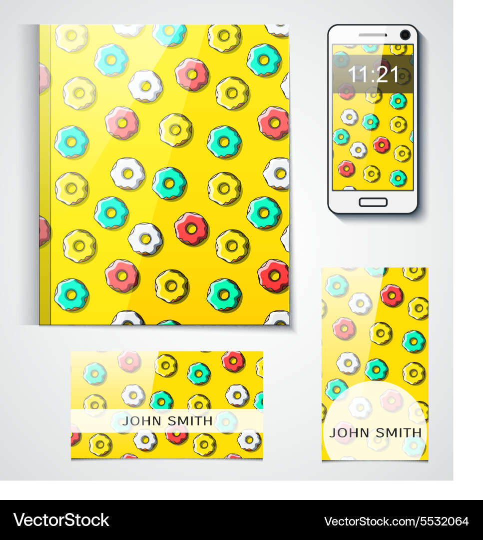 Corporate set of objects with the design donut Vector Image