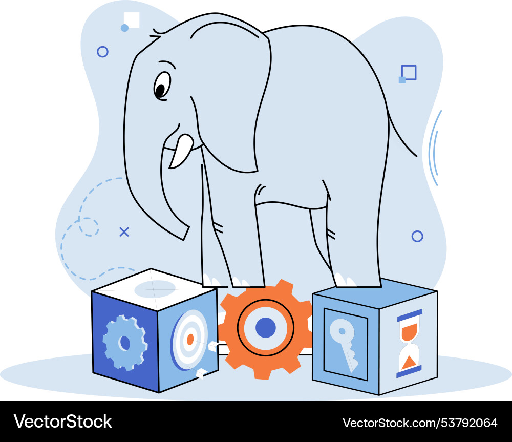 Elephant balancing gears and blocks with symbols Elephant balancing gears and blocks with symbols vector image