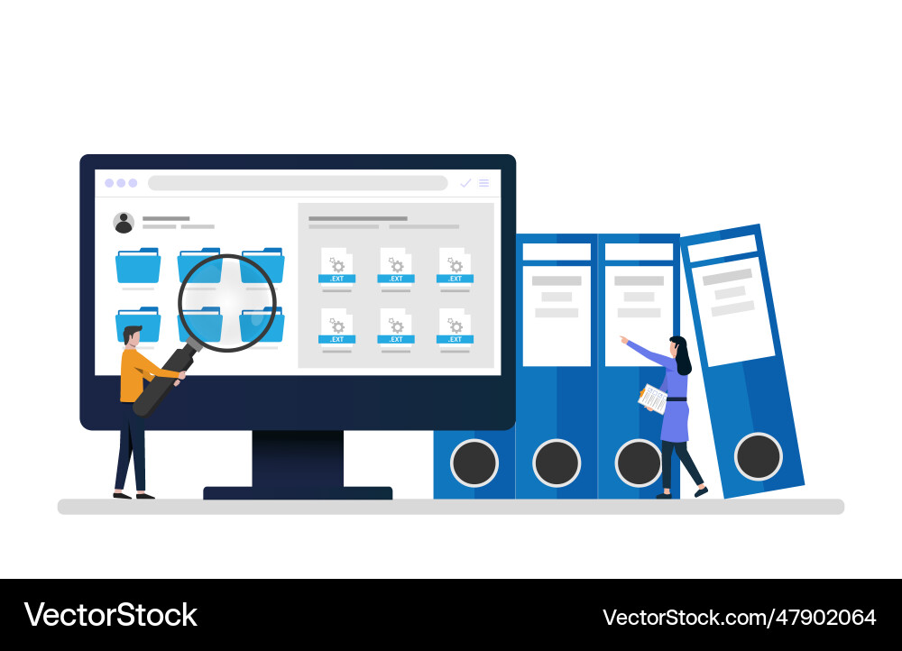 Employees searching and indexing file documents Employees searching and indexing file documents vector image