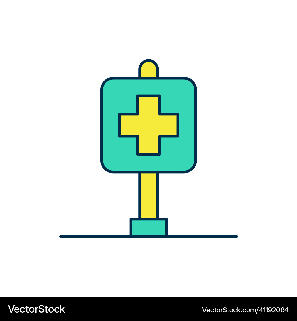 Filled outline medical map pointer with cross Vector Image