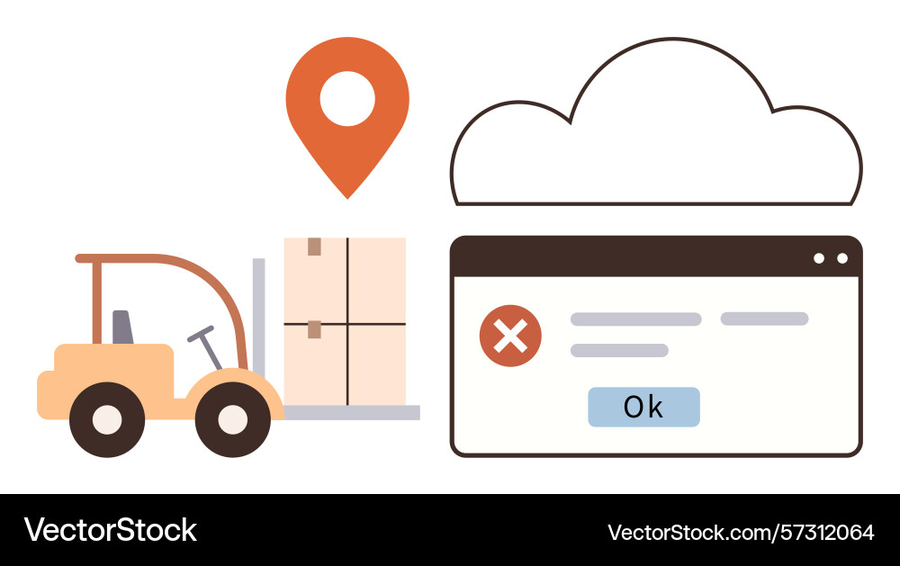 Forklift moving package with cloud error vector image