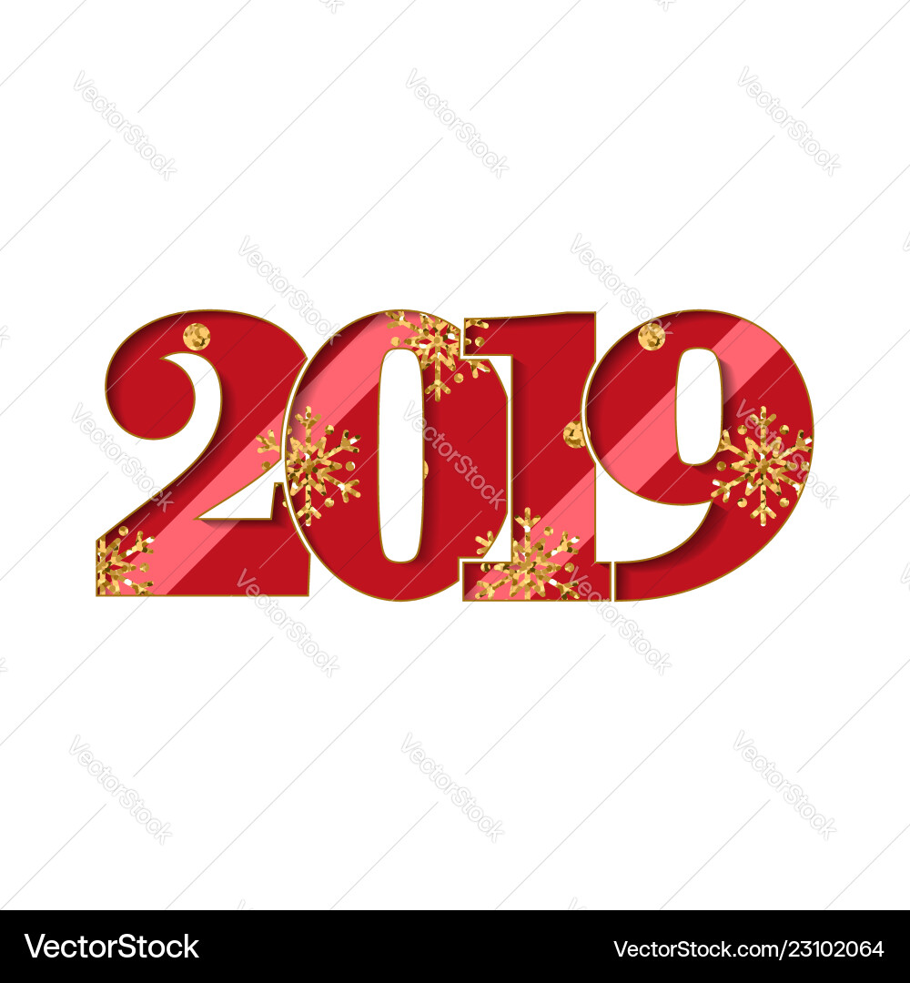 Frohes neues Jahr Karte rote Nummer 2019 mit Gold Frohes neues Jahr Karte rote Nummer 2019 mit Gold vektorbild