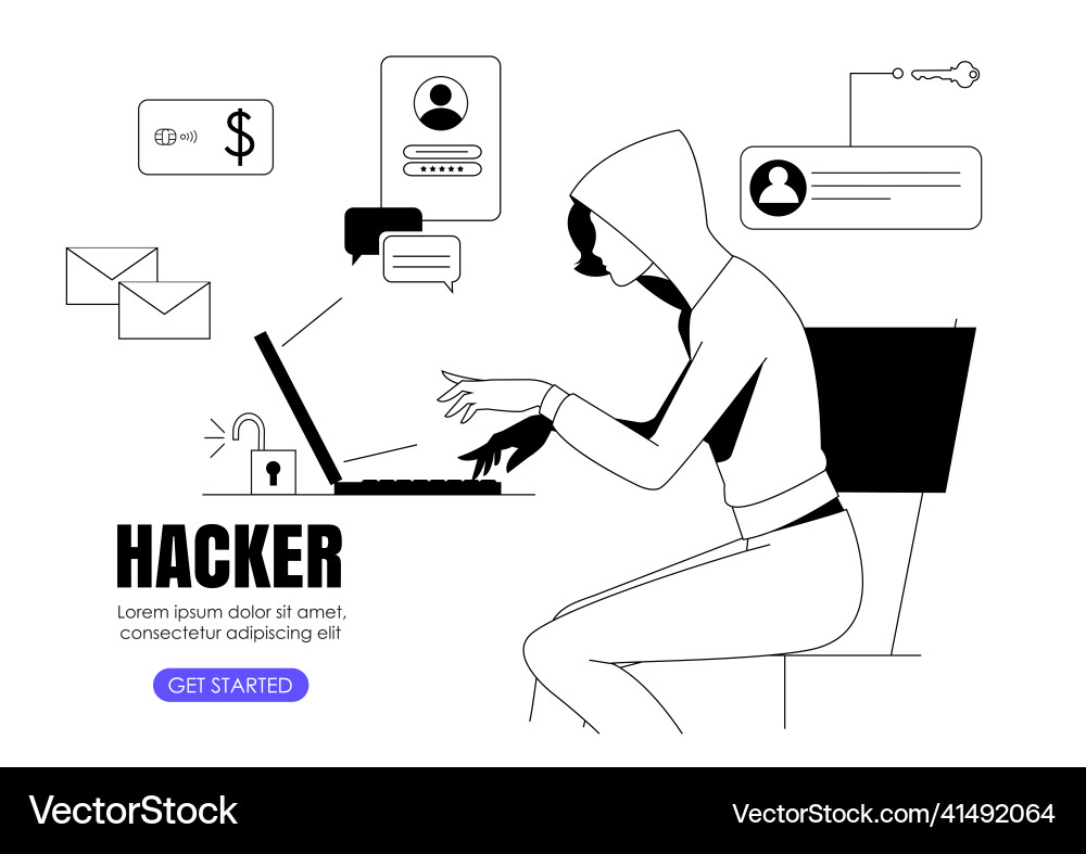 Hacker phishing with laptop computer stealing Hacker phishing with laptop computer stealing vector image