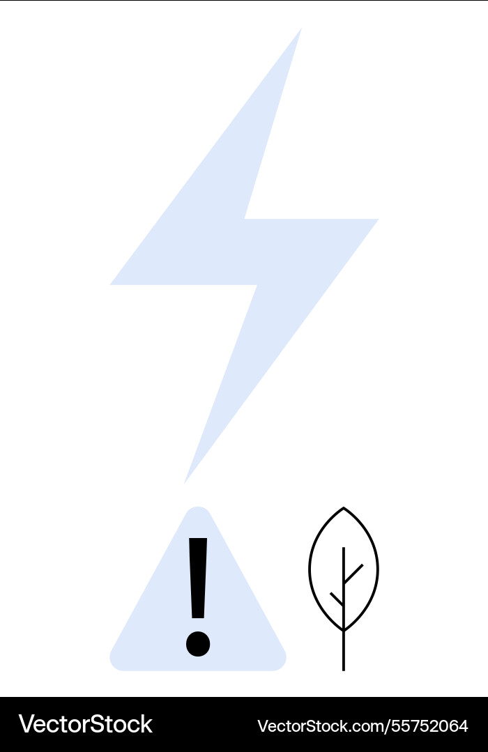 Lightning bolt with caution triangle and leaf Lightning bolt with caution triangle and leaf vector image