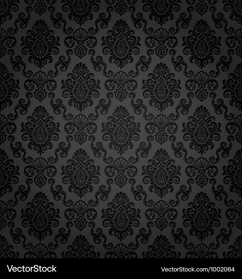 Ornate Black Damask Wallpaper Vector Image