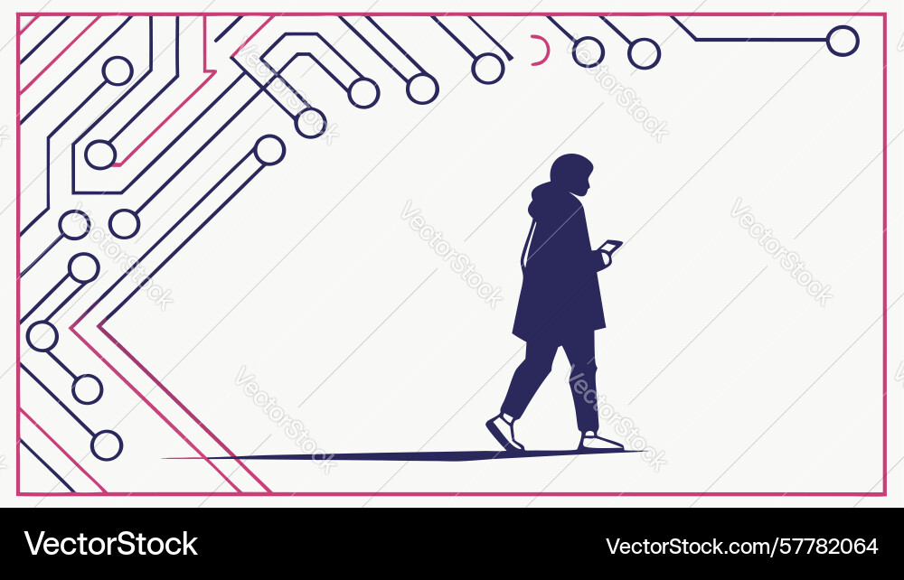 Person walking on circuit path navigating digital vector image