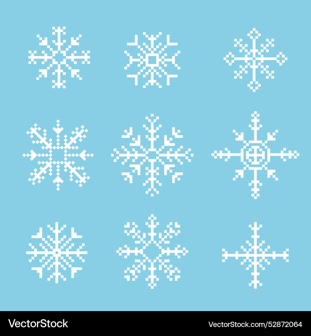 Pixel snowflake winter retro pixilated 8 bit game Pixel snowflake winter retro pixilated 8 bit game vector image