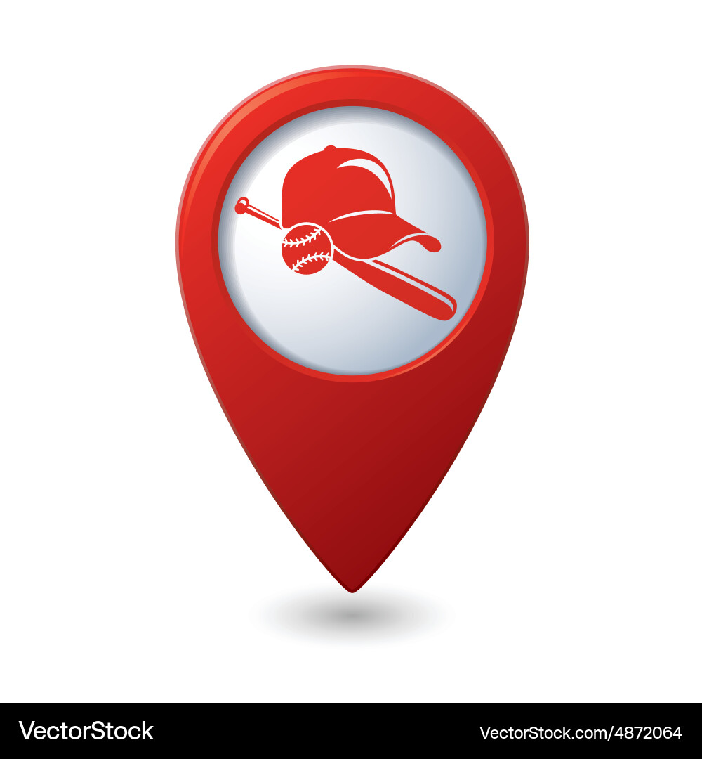 Red map pointer with baseball icon vector image