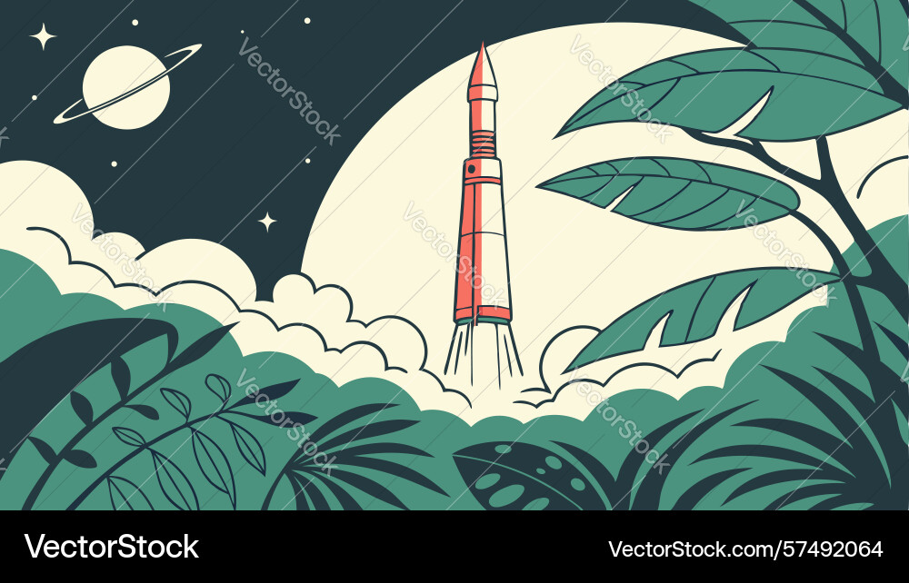 Rocket in forest glade hidden launch site design vector image