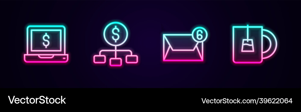 Set line laptop with dollar hierarchy mail and e Set line laptop with dollar hierarchy mail and e vector image