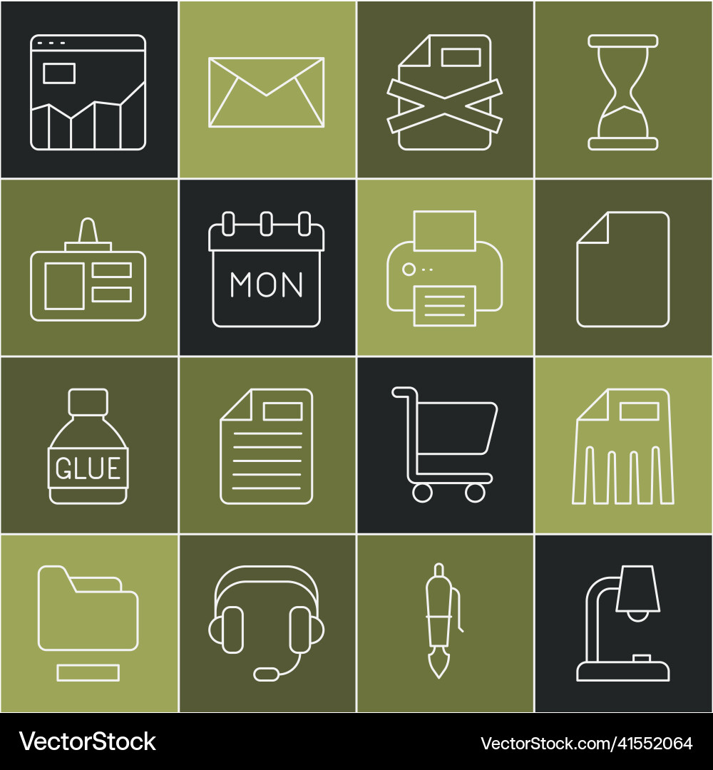 Set line table lamp paper shredder file document vector image