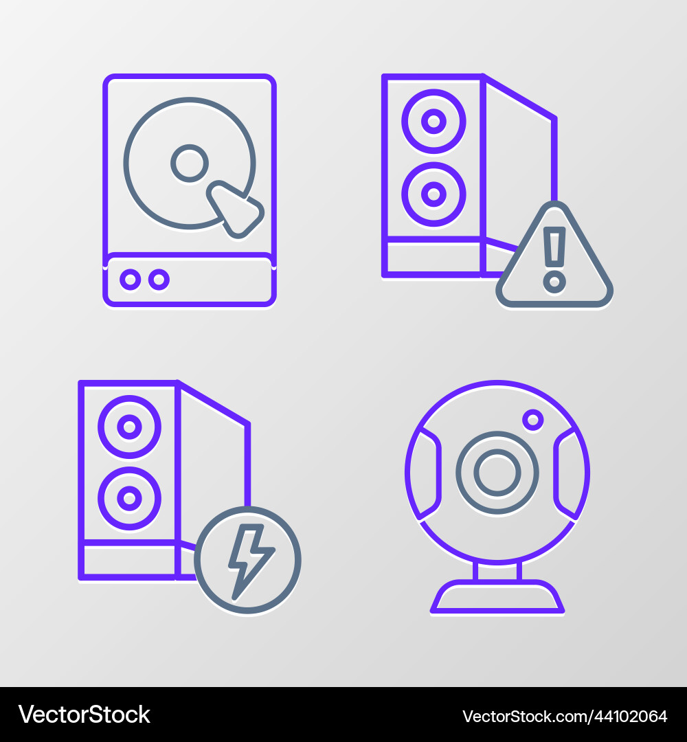 Set line web camera case of computer and hard Set line web camera case of computer and hard vector image