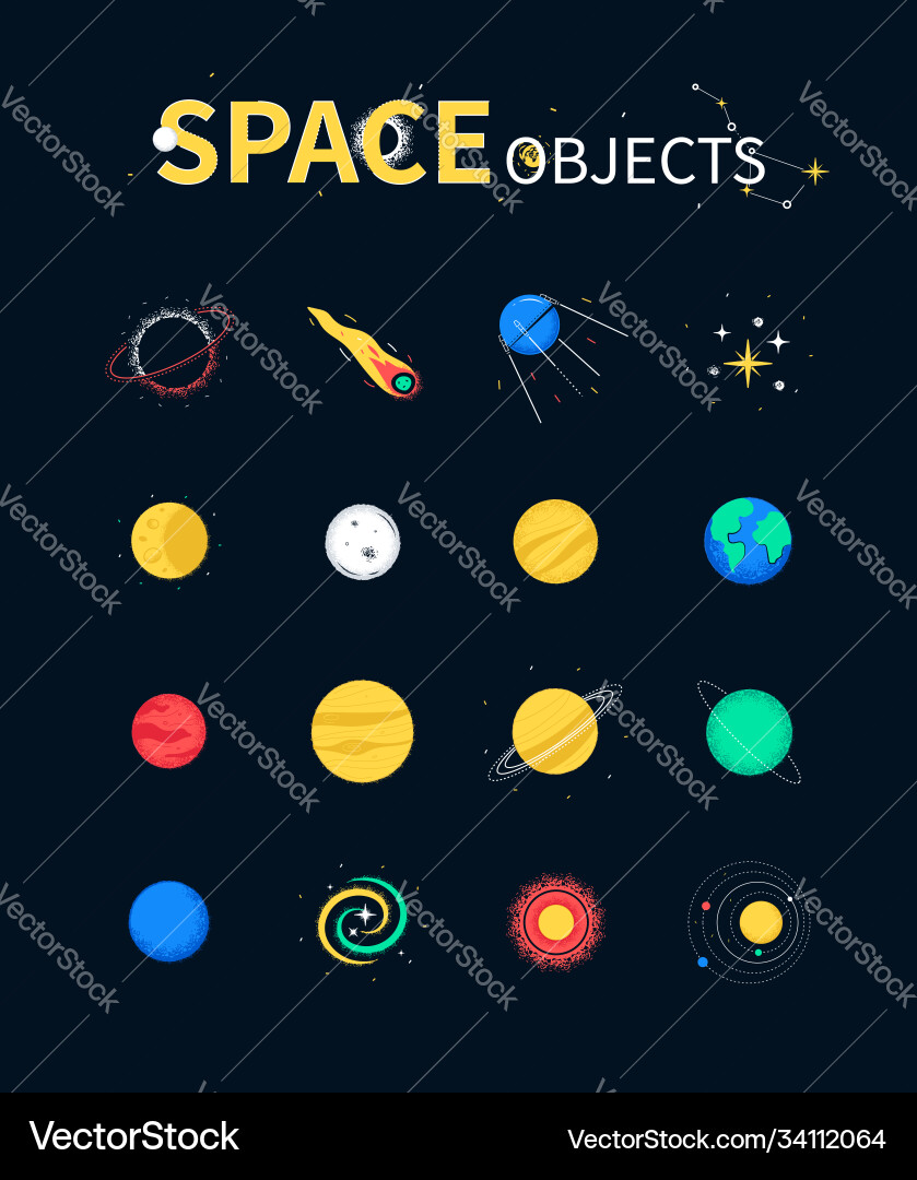 Space objects - colorful flat design style icons Space objects - colorful flat design style icons vector image