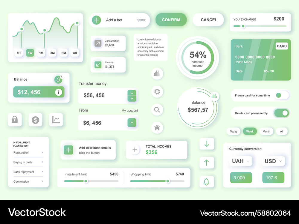 User interface elements set for banking mobile Vector Image