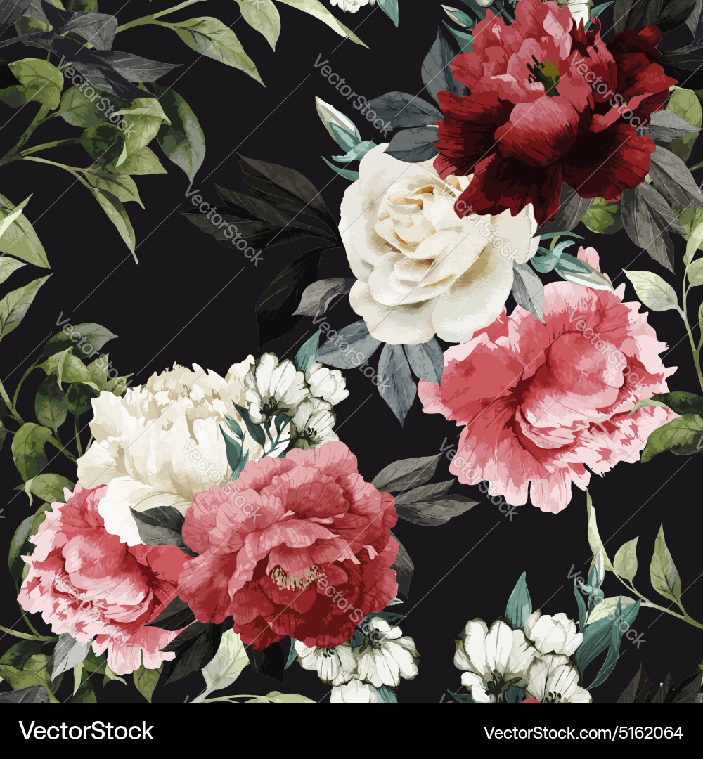 Watercolor Rose Floral Pattern vector image