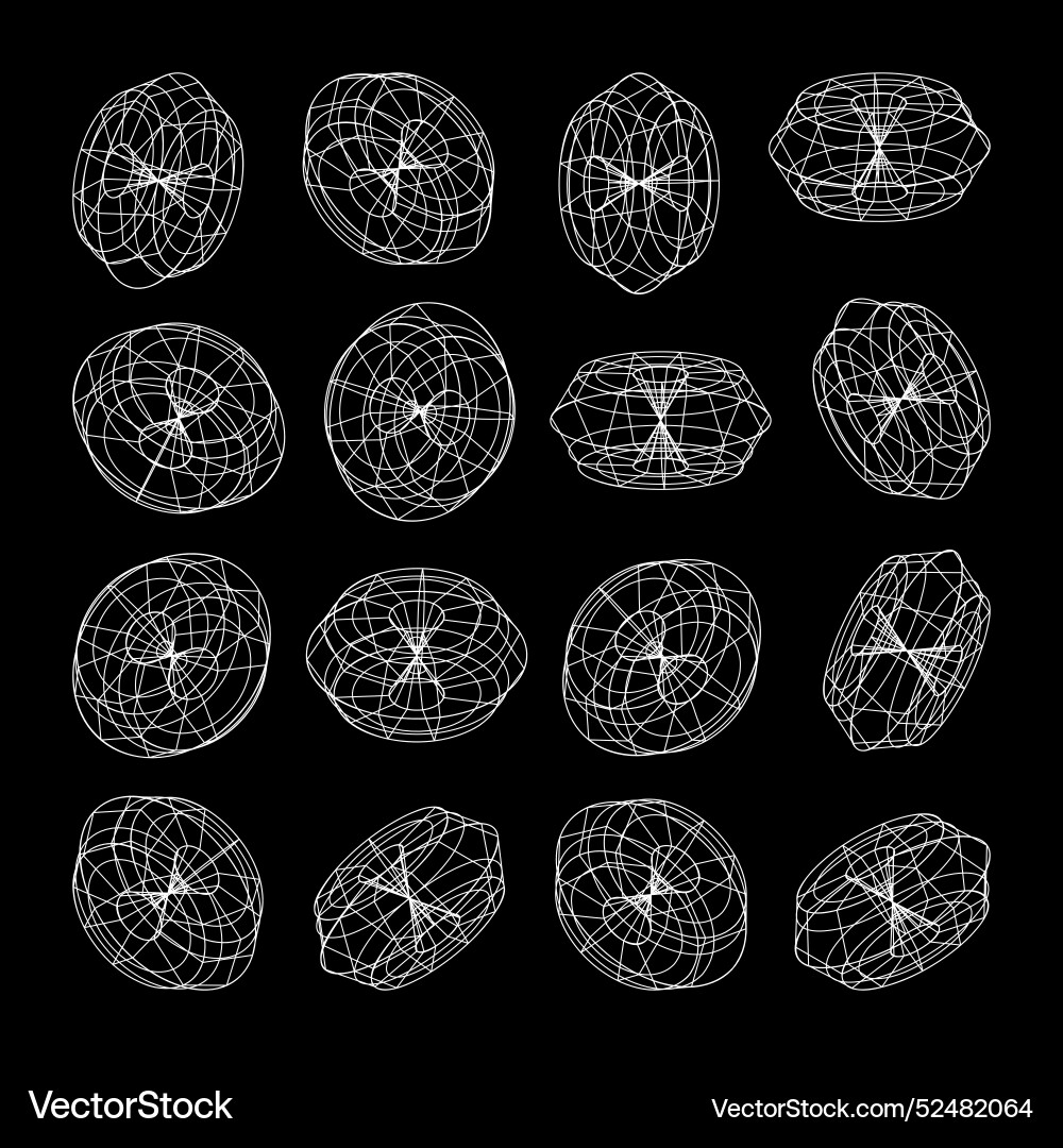 Wireframe lined shapes perspective mesh 3d grid vector image