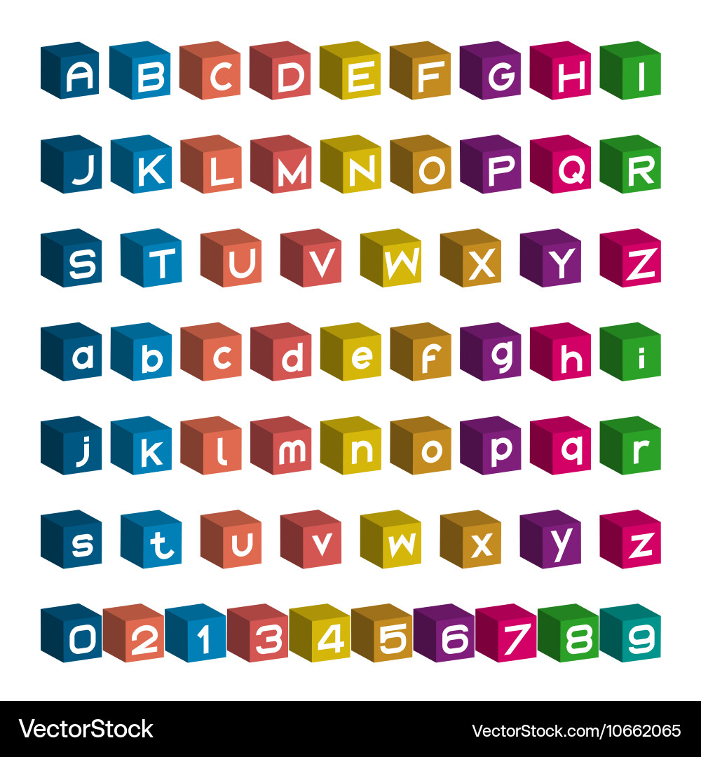 3d font design box alphabet and number vector image