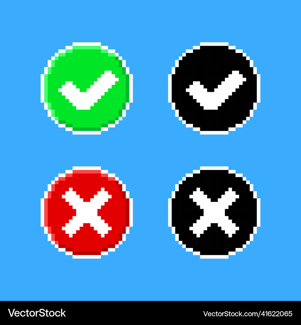 Check mark and cross symbols in pixel art style Check mark and cross symbols in pixel art style vector image