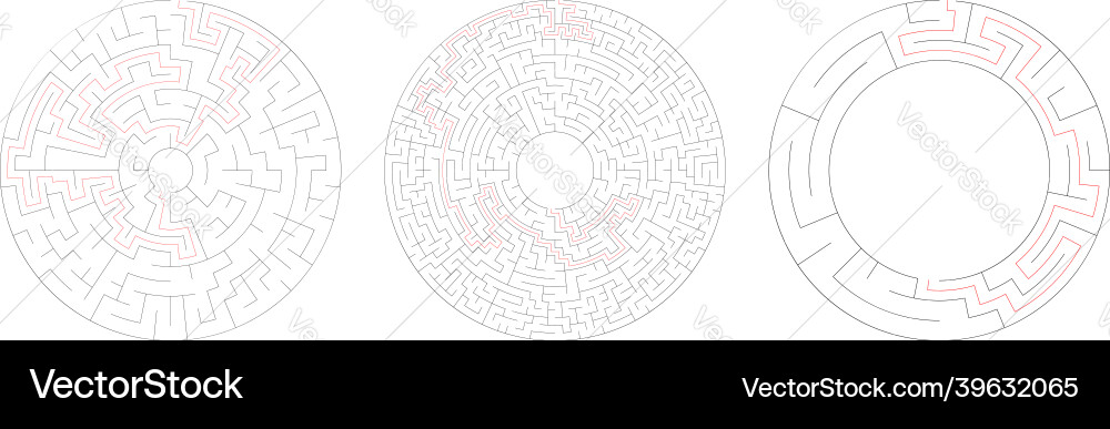 Circle circular maze labyrinth riddle game set Circle circular maze labyrinth riddle game set vector image