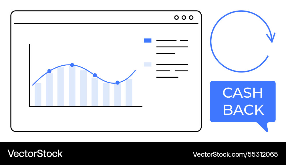 Data dashboard with line graph and cashback Data dashboard with line graph and cashback Vector Image