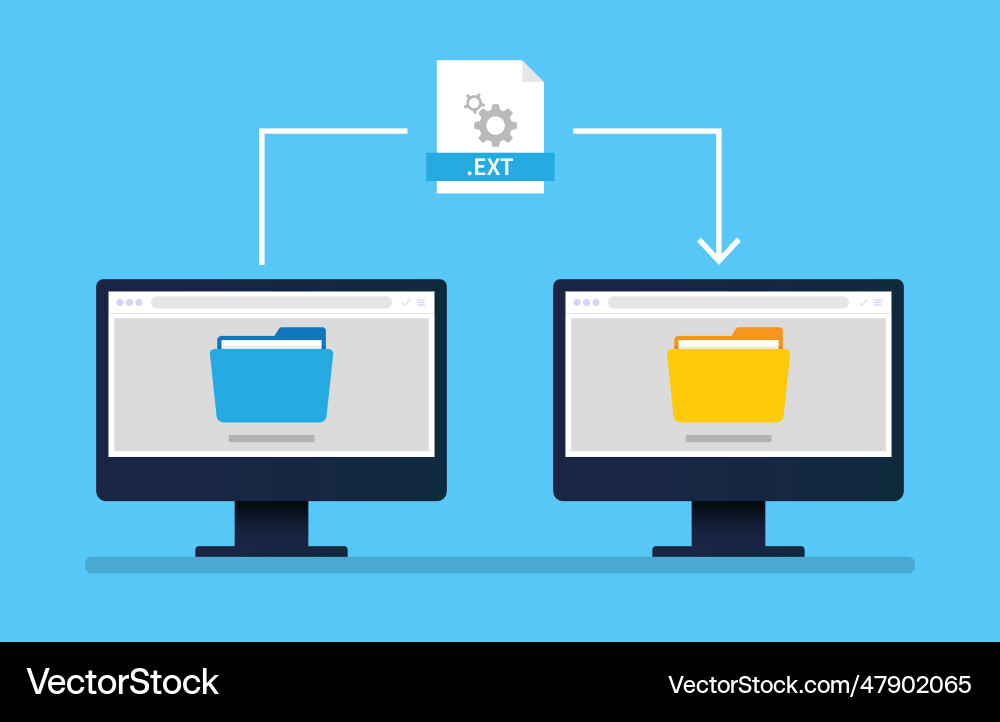 File transfer computer between two monitor concept vector image