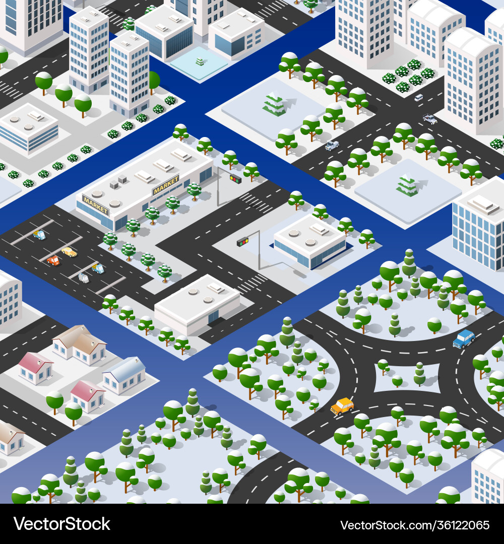 Isometric set blocks module areas Vector Image