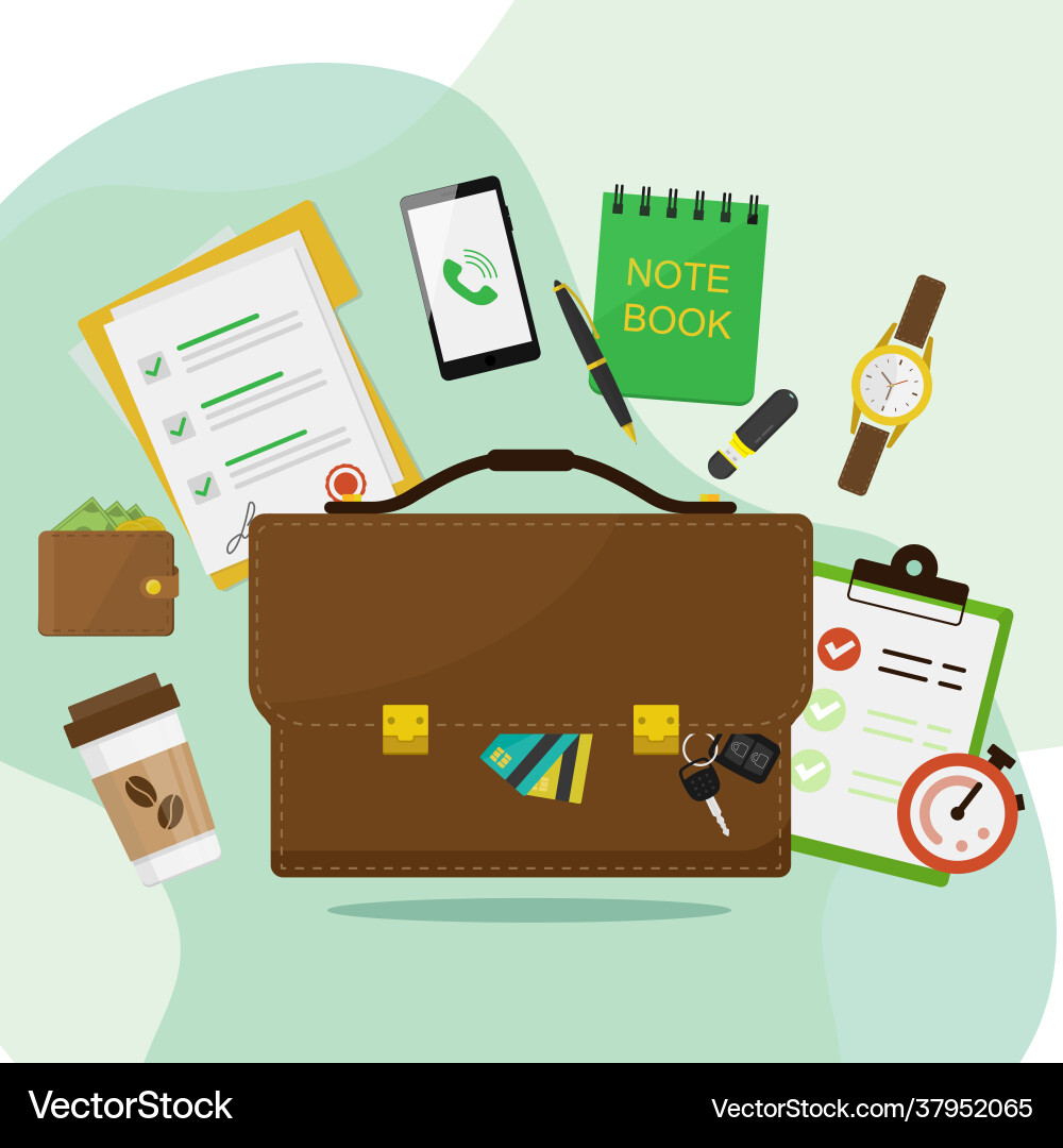 Leder Aktenkoffer und Geschäftsartikelmanagement Leder Aktenkoffer und Geschäftsartikelmanagement vektorbild
