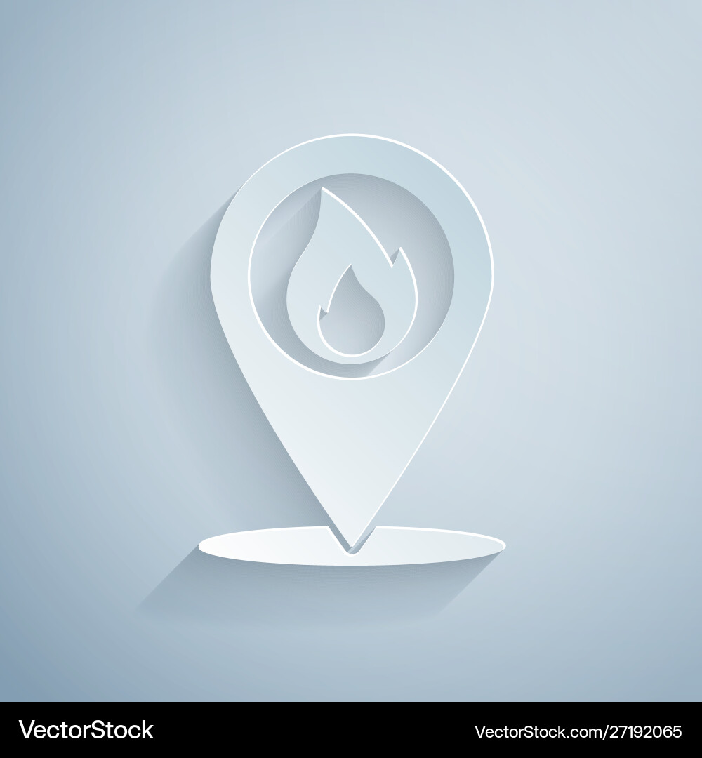 Paper cut map pointer with fire flame icon Paper cut map pointer with fire flame icon vector image
