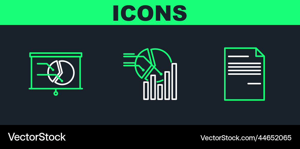 Set line document board with graph chart and pie Set line document board with graph chart and pie vector image