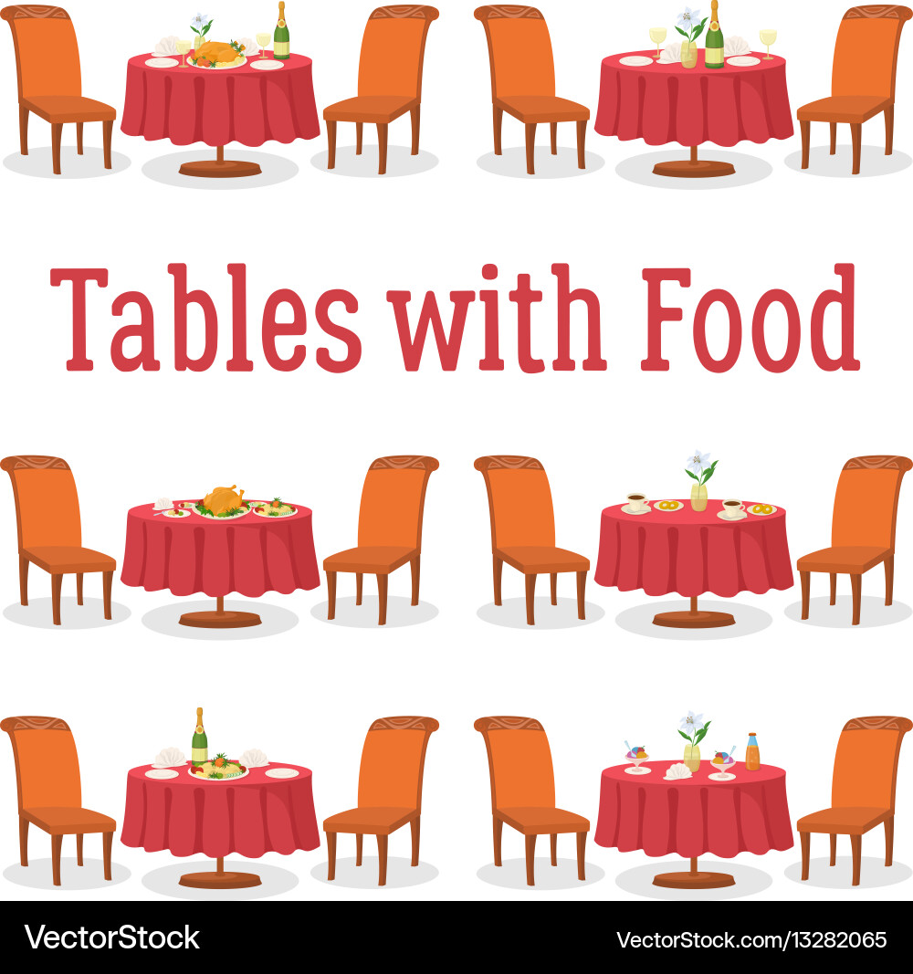 Set of tables with food Vector Image
