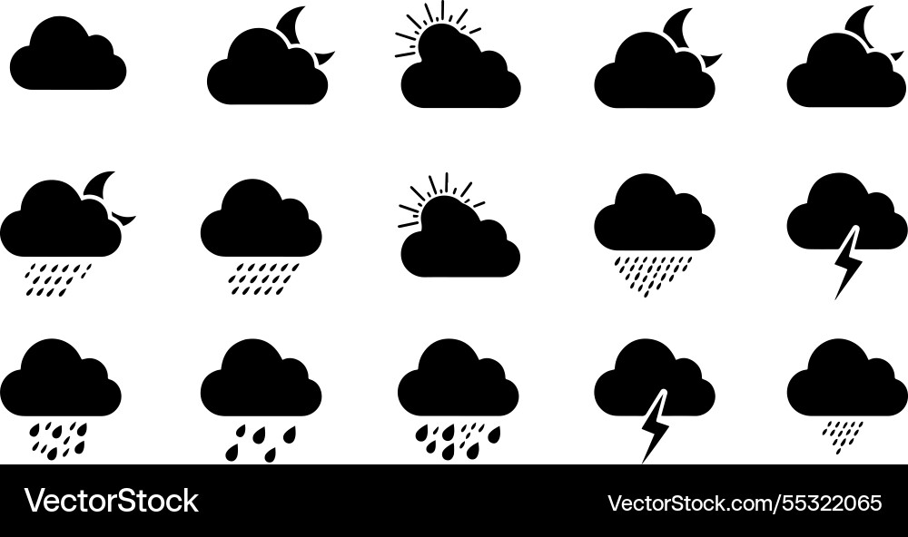 Set of weather icons showing different Vector Image