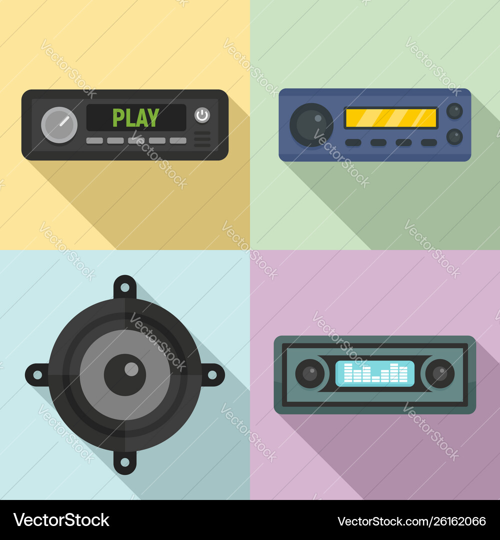 Car audio icons set flat style Car audio icons set flat style vector image