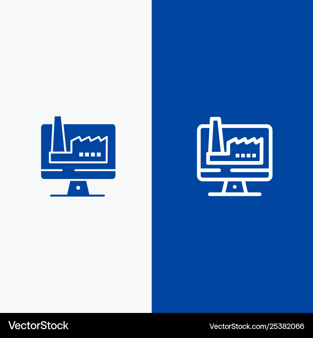 Computer building monitor factory line and glyph Vector Image