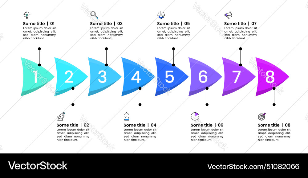 Infographic template 8 abstract arrows in a row Infographic template 8 abstract arrows in a row vector image