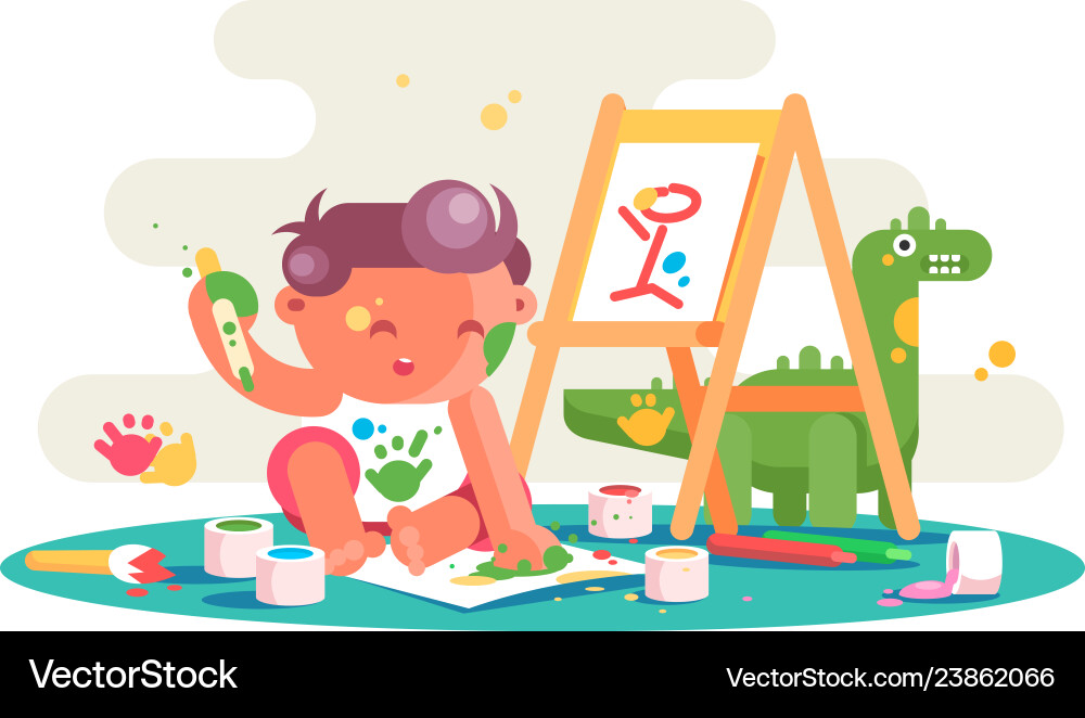 Little kid painting picture on easel Little kid painting picture on easel vector image
