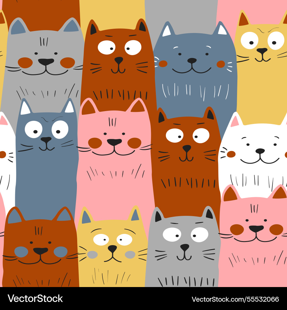 Seamless pattern with cute kitten print different Vector Image