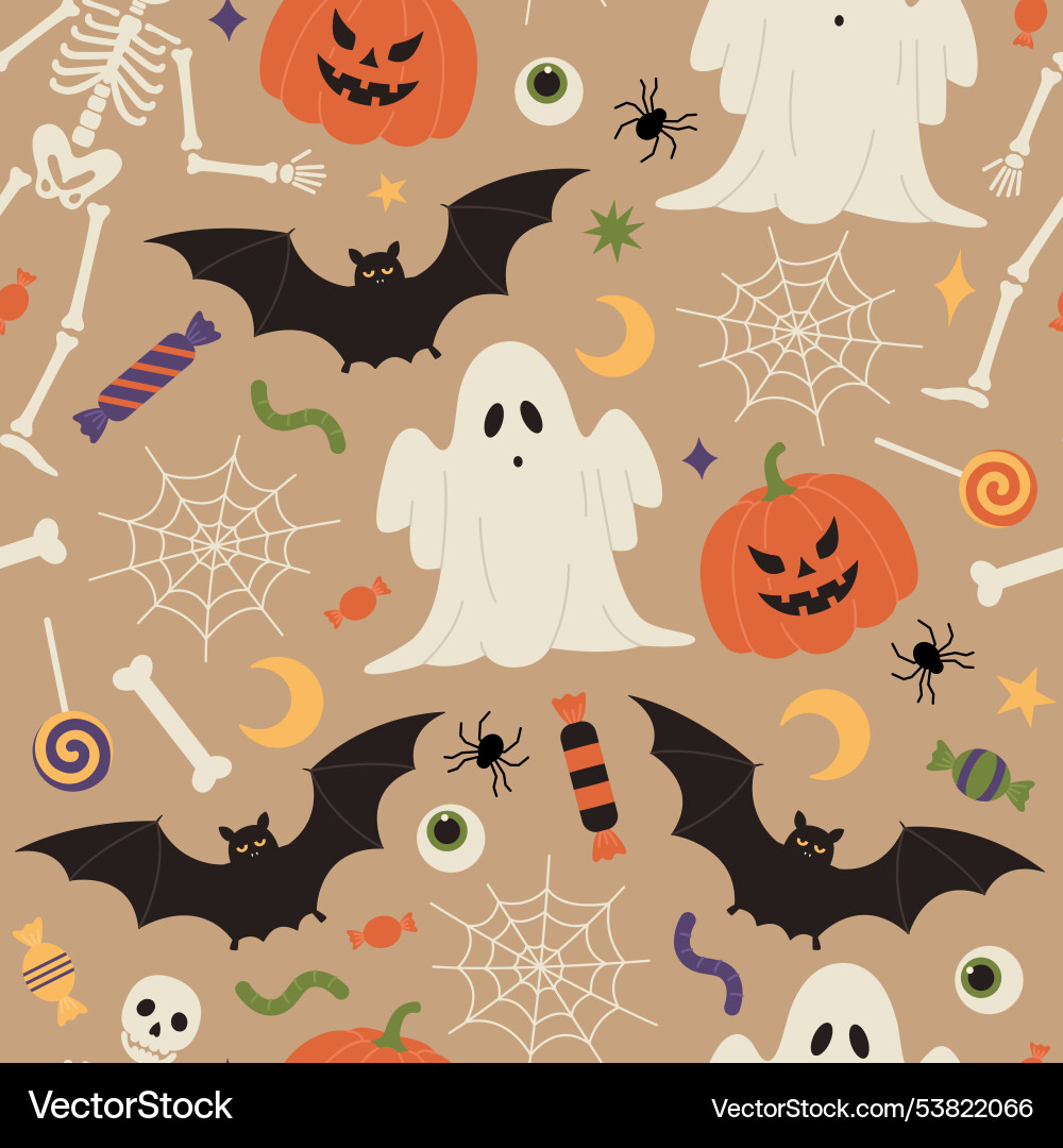Seamless pattern with ghosts bats skeletons Seamless pattern with ghosts bats skeletons vector image