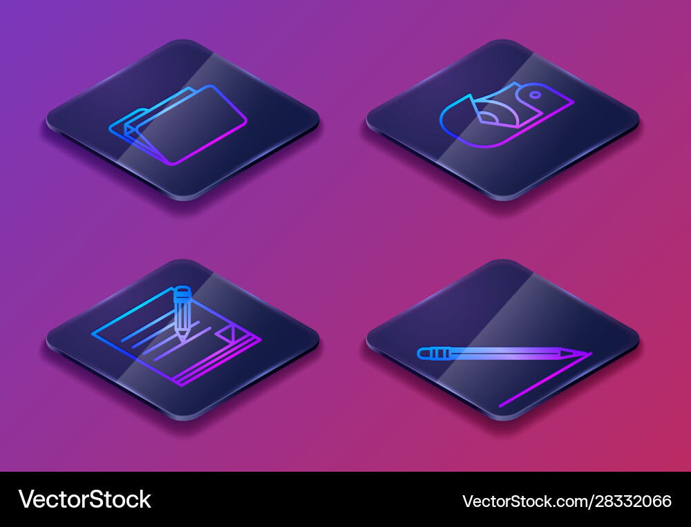 Set isometric line document folder blank notebook Set isometric line document folder blank notebook vector image