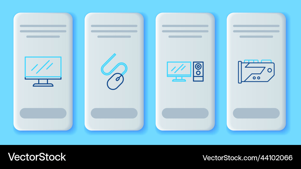Set line computer mouse monitor screen and video Set line computer mouse monitor screen and video vector image